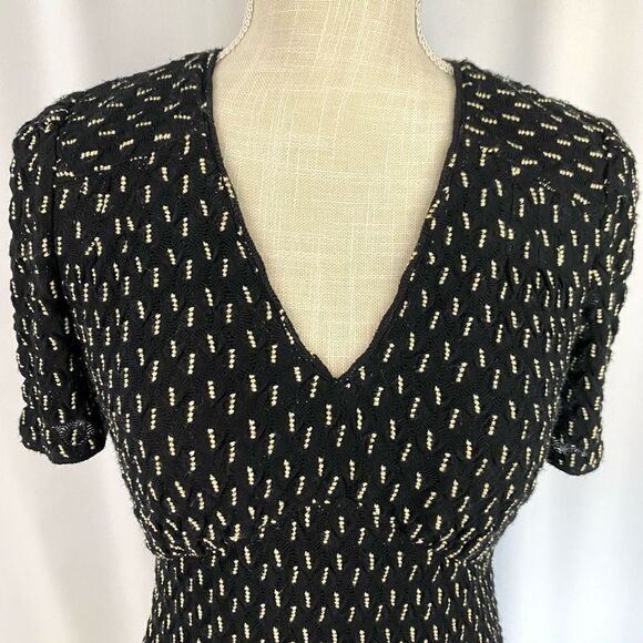 Anna Sui Designer Dress Black & Cream Knit Fit & Flare Midi Vintage Style - Picture 13 of 13